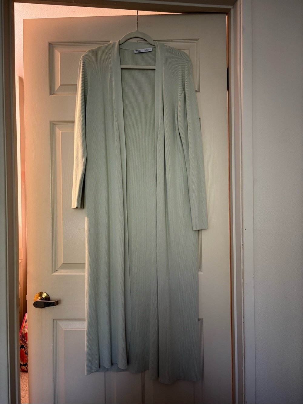 Zara Sage Green Long Open Knit Cardigan